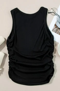 Discount Dear-Lover Plain Ruched Side Slim Tank Top Black