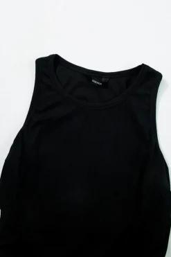 Discount Dear-Lover Plain Ruched Side Slim Tank Top Black
