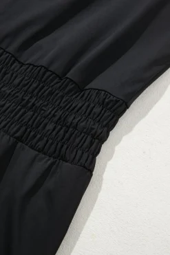 Sale Dear-Lover Plain Sleeveless Loop Drawstring Cinched Waist Romper Black