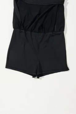 Sale Dear-Lover Plain Sleeveless Loop Drawstring Cinched Waist Romper Black