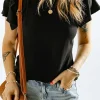 Discount Dear-Lover Plain Tiered Ruffled Short Sleeve T Shirt Black