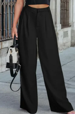 Hot Dear-Lover Pleated Elegant Wide Leg Pants Black