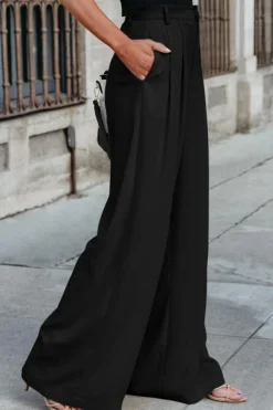 Hot Dear-Lover Pleated Elegant Wide Leg Pants Black