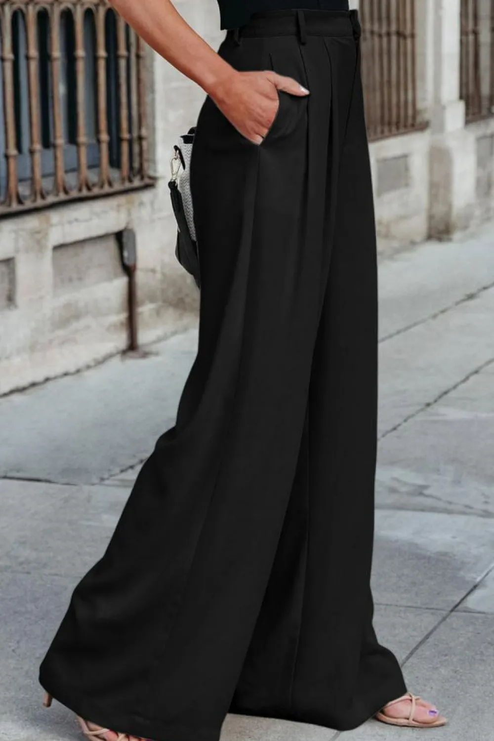 Hot Dear-Lover Pleated Elegant Wide Leg Pants Black