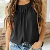 Clearance Dear-Lover Pleated Round Neck Sleeveless Top Black