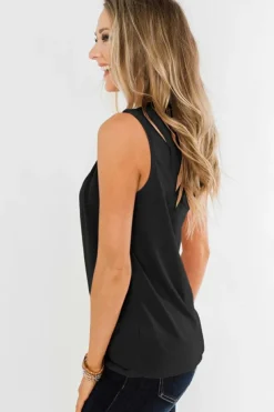 Clearance Dear-Lover Pleated Round Neck Sleeveless Top Black
