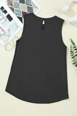 Clearance Dear-Lover Pleated Round Neck Sleeveless Top Black