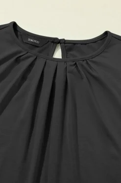 Clearance Dear-Lover Pleated Round Neck Sleeveless Top Black