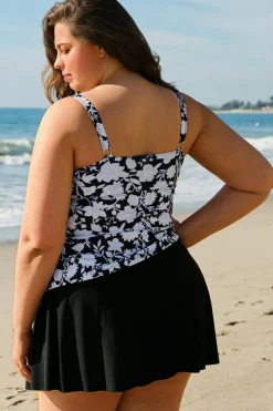Hot Dear-Lover Plus Size Printed Square Neck Drawstring Ruffled Tankini Set Black
