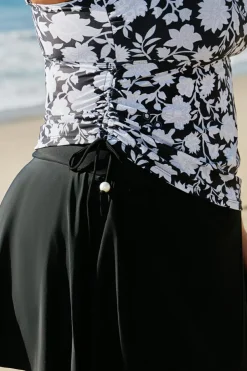 Hot Dear-Lover Plus Size Printed Square Neck Drawstring Ruffled Tankini Set Black