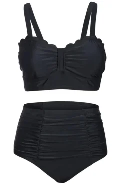 Discount Dear-Lover Plus Size Scalloped Detail High Waist Bikini Swimsuit Black