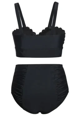 Discount Dear-Lover Plus Size Scalloped Detail High Waist Bikini Swimsuit Black
