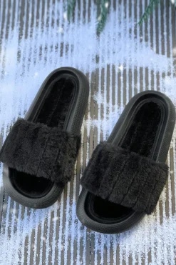 Sale Dear-Lover Plush Band Comfy Home Slippers Black