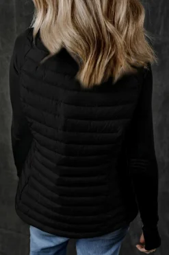 Best Dear-Lover Plush Collared Quilted Zipped Puffer Vest Black