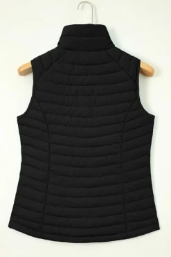 Best Dear-Lover Plush Collared Quilted Zipped Puffer Vest Black