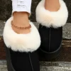 Online Dear-Lover Plush Suede Trim Thick Sole Flat Snow Boots Black