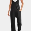 Discount Dear-Lover Pocketed Adjustable Spaghetti Strap Straight Leg Jumpsuit Black