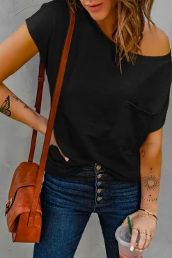 Outlet Dear-Lover Pocketed Tee with Side Slits Black