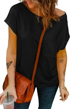 Outlet Dear-Lover Pocketed Tee with Side Slits Black