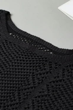New Dear-Lover Pointelle Knit Scallop Edge Short Sleeve Top Black