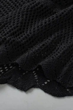 New Dear-Lover Pointelle Knit Scallop Edge Short Sleeve Top Black