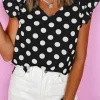 New Dear-Lover Polka Dot Print Ruffled Sleeve V Neck Blouse Black