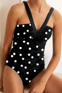 Online Dear-Lover Polka Dot Print V Neck Tankini Set Black