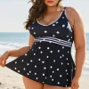Discount Dear-Lover Polka Dot Trim V Neck Plus Size Swim Dress Black