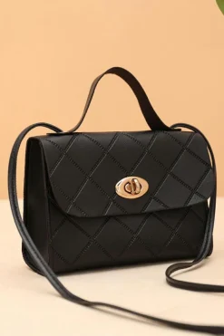 Clearance Dear-Lover PU Leather Diamond Pattern Messenger Bag Black