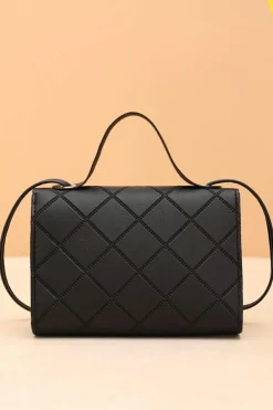 Clearance Dear-Lover PU Leather Diamond Pattern Messenger Bag Black