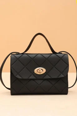 Clearance Dear-Lover PU Leather Diamond Pattern Messenger Bag Black