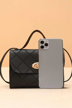 Clearance Dear-Lover PU Leather Diamond Pattern Messenger Bag Black