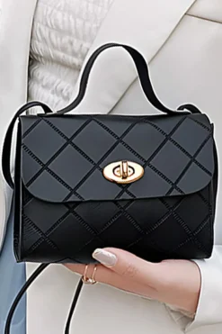 Clearance Dear-Lover PU Leather Diamond Pattern Messenger Bag Black