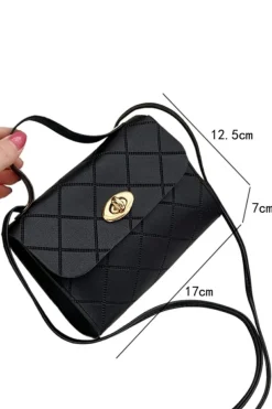 Clearance Dear-Lover PU Leather Diamond Pattern Messenger Bag Black