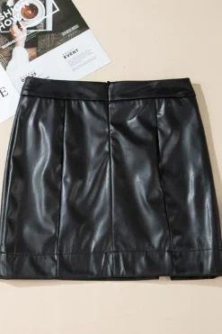 New Dear-Lover PU Leather Side Slits Slim Fit High Waist Mini Skirt Black