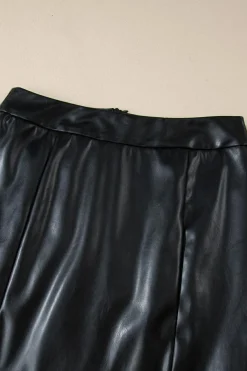 New Dear-Lover PU Leather Side Slits Slim Fit High Waist Mini Skirt Black