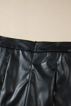 New Dear-Lover PU Leather Side Slits Slim Fit High Waist Mini Skirt Black