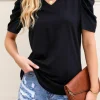 Best Dear-Lover Puff Sleeve V-Neck T-Shirt Black