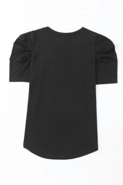 Best Dear-Lover Puff Sleeve V-Neck T-Shirt Black