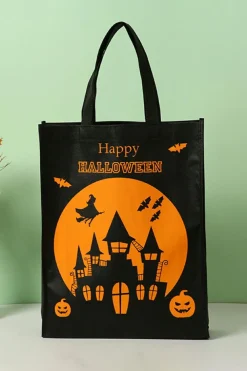 Clearance Dear-Lover Pumpkin Bat Witch Printed Halloween Gift Bag Black