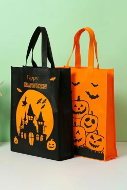 Clearance Dear-Lover Pumpkin Bat Witch Printed Halloween Gift Bag Black