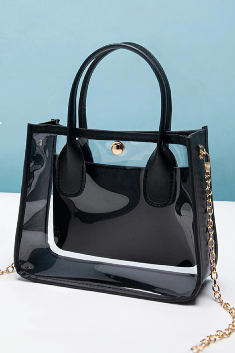 Clearance Dear-Lover PVC PU Leather Patchwork Chain Strap Shoulder Bag Black