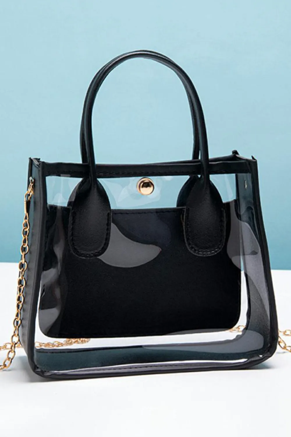 Clearance Dear-Lover PVC PU Leather Patchwork Chain Strap Shoulder Bag Black