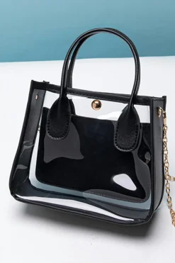 Clearance Dear-Lover PVC PU Leather Patchwork Chain Strap Shoulder Bag Black