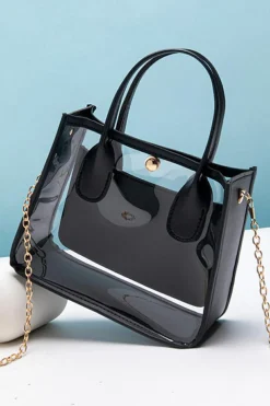 Clearance Dear-Lover PVC PU Leather Patchwork Chain Strap Shoulder Bag Black