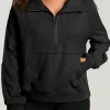 Clearance Dear-Lover Quarter Zip Stand Neck Kangaroo Pocket Sweatshirt Black