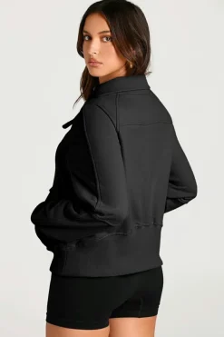 Clearance Dear-Lover Quarter Zip Stand Neck Kangaroo Pocket Sweatshirt Black