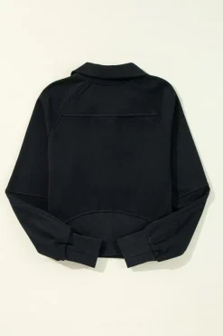 Clearance Dear-Lover Quarter Zip Stand Neck Kangaroo Pocket Sweatshirt Black