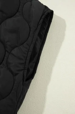 Clearance Dear-Lover Quilted Drawstring Hooded Zip Up Puffer Vest Black