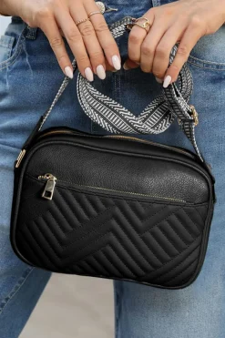 Online Dear-Lover Quilted Faux Leather Crossbody Bag 22*6*16cm Black